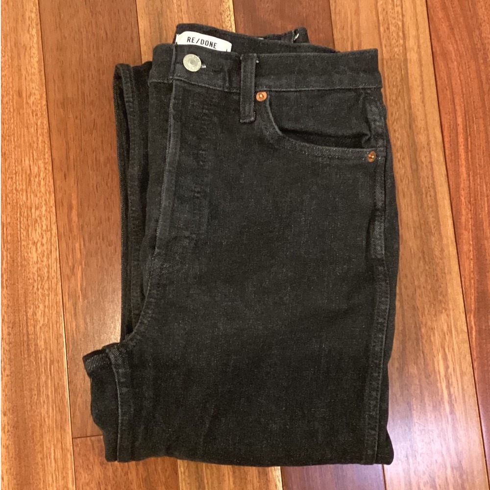 RE/DONE High Rise Straight Leg Jeans Black Noir OP Button Fly - Size 28